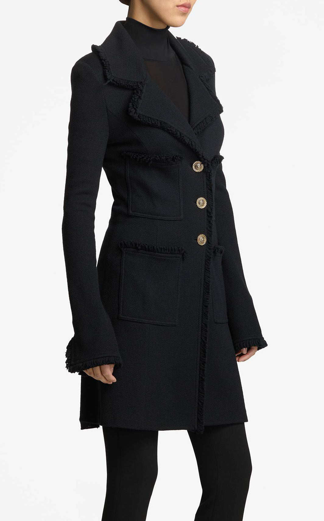 Milano Pique Knit Fit Flare Topper With Knit Fringe Trim