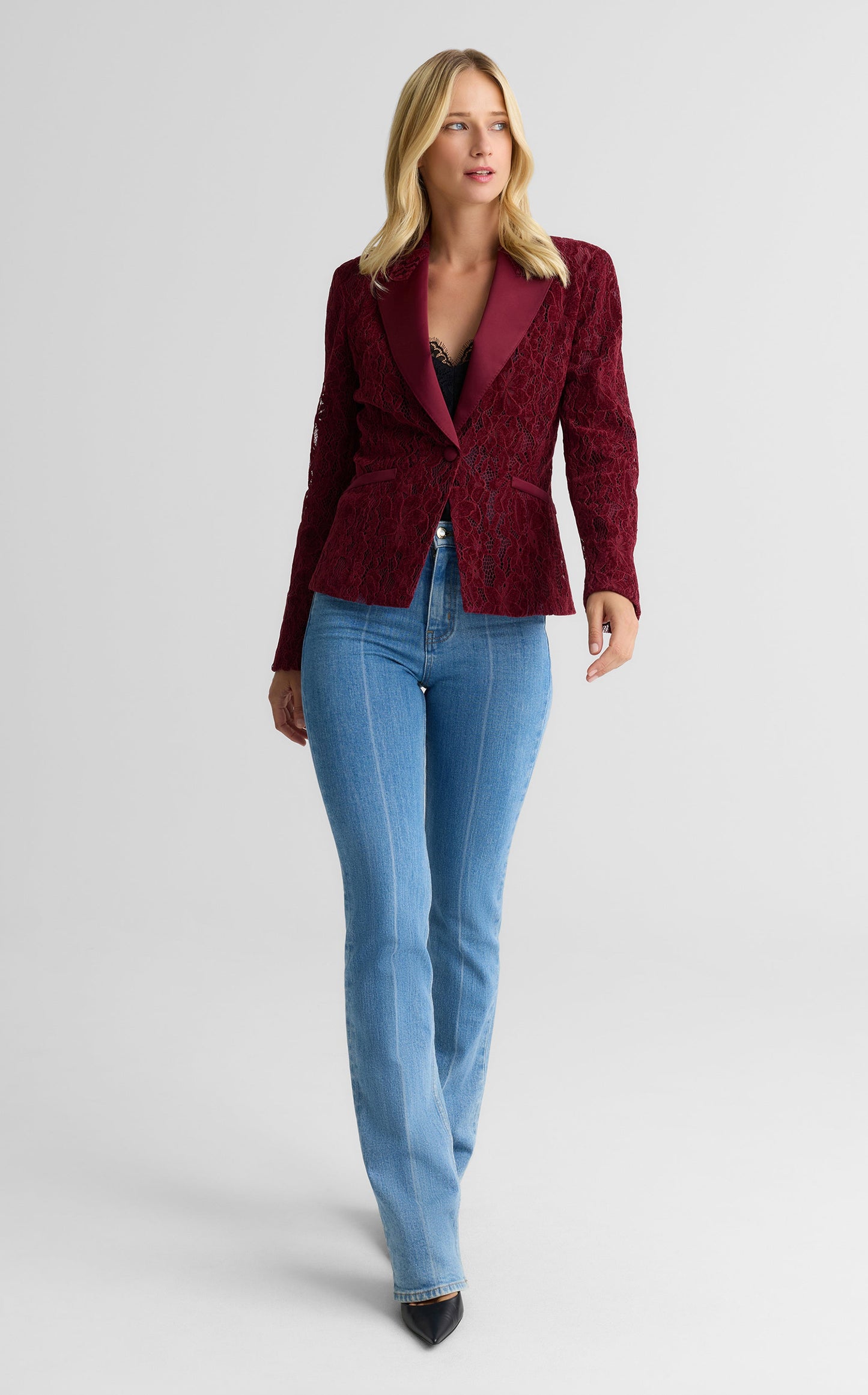 Paige Single Button Jacket In Velvet Floral Lace