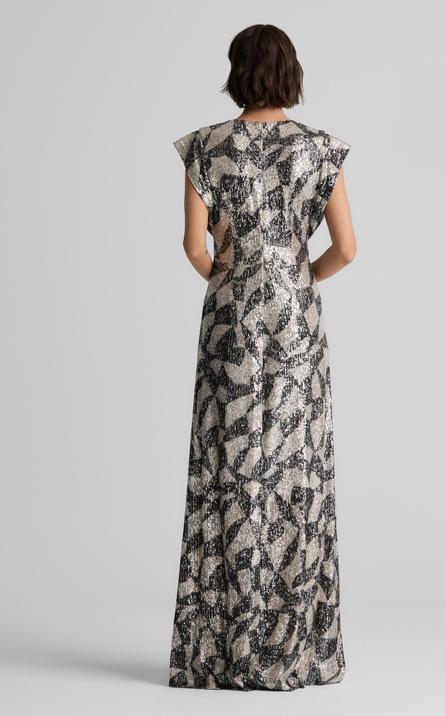 London Gown in Stretch Geo Paillettes