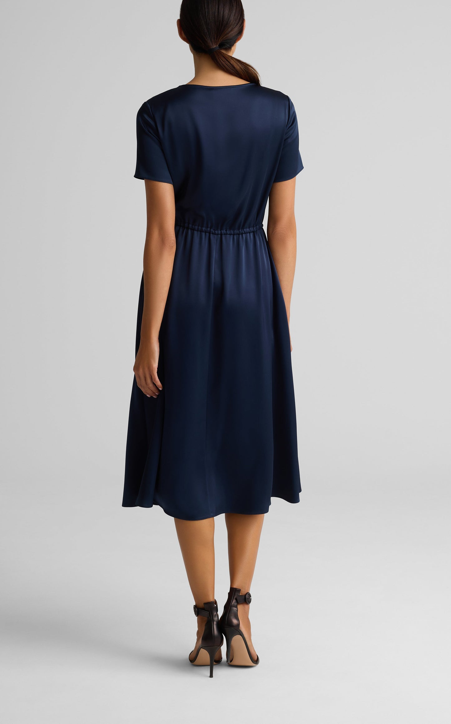 Liquid Satin Short Sleeve Dress - Navy
