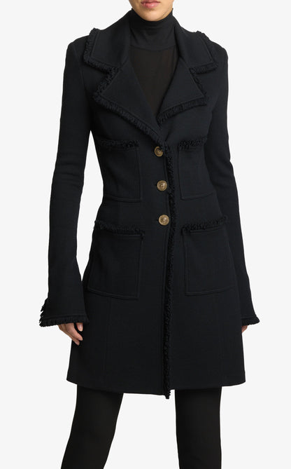 Milano Pique Knit Fit Flare Topper With Knit Fringe Trim