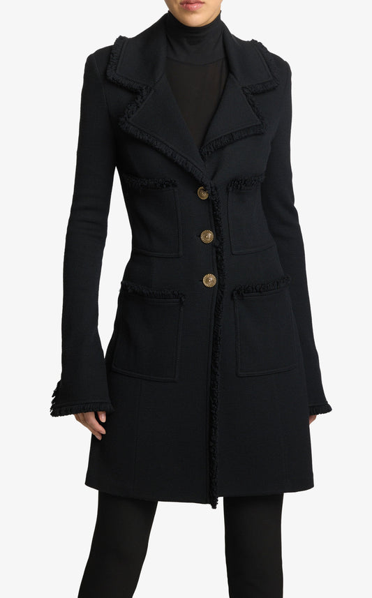 Milano Pique Knit Fit Flare Topper With Knit Fringe Trim