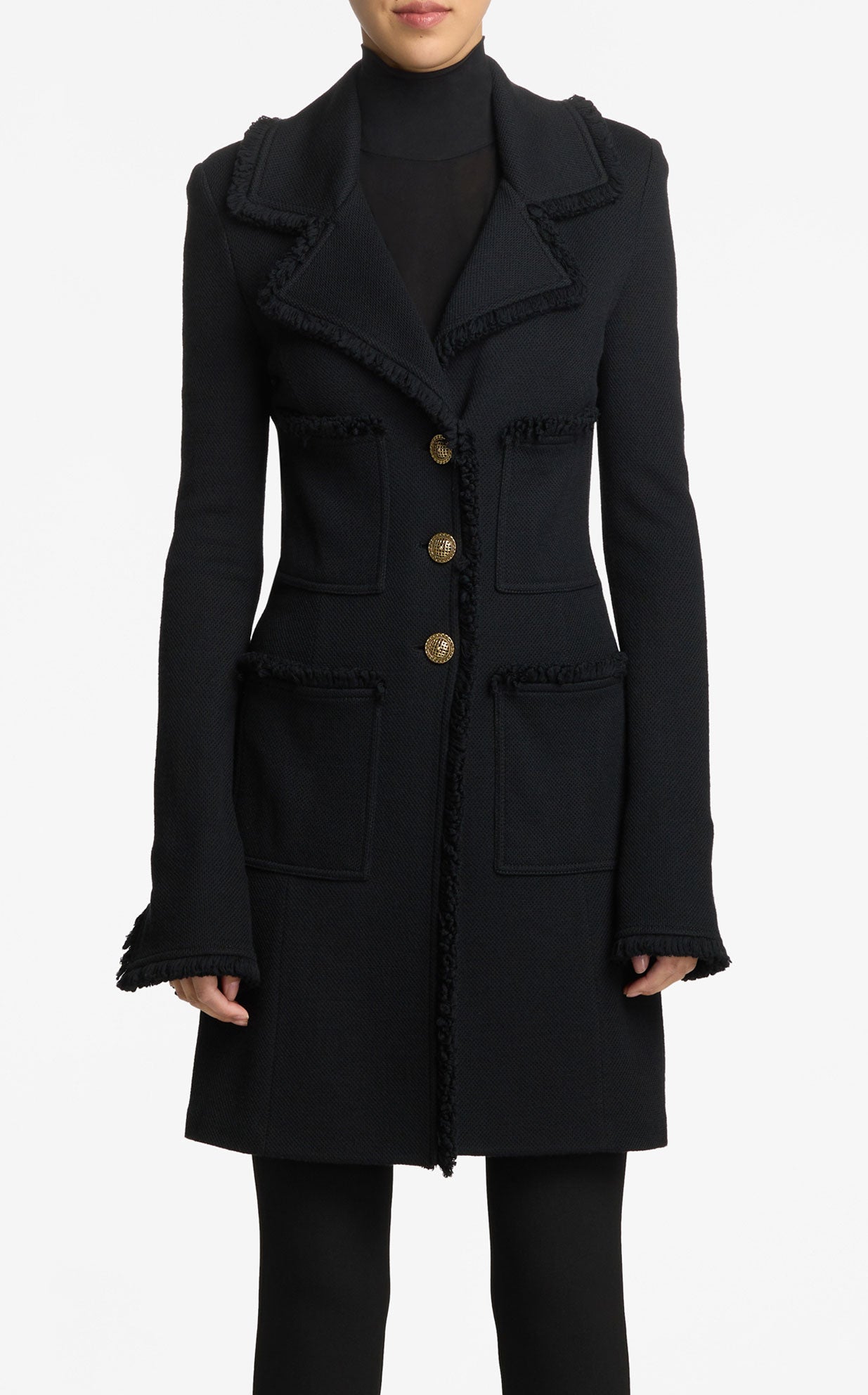 Milano Pique Knit Fit Flare Topper With Knit Fringe Trim