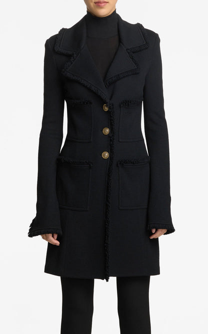 Milano Pique Knit Fit Flare Topper With Knit Fringe Trim