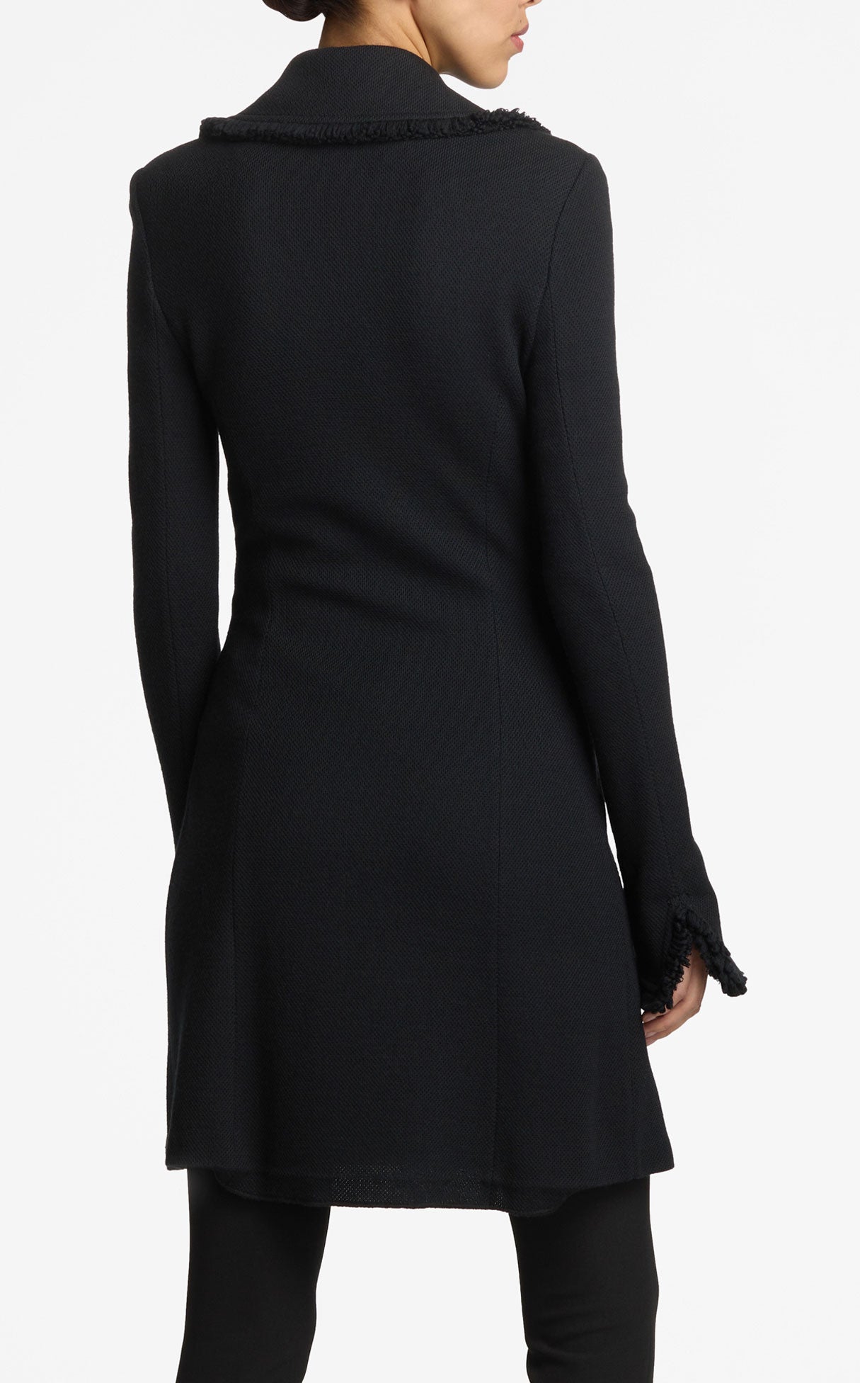 Milano Pique Knit Fit Flare Topper With Knit Fringe Trim