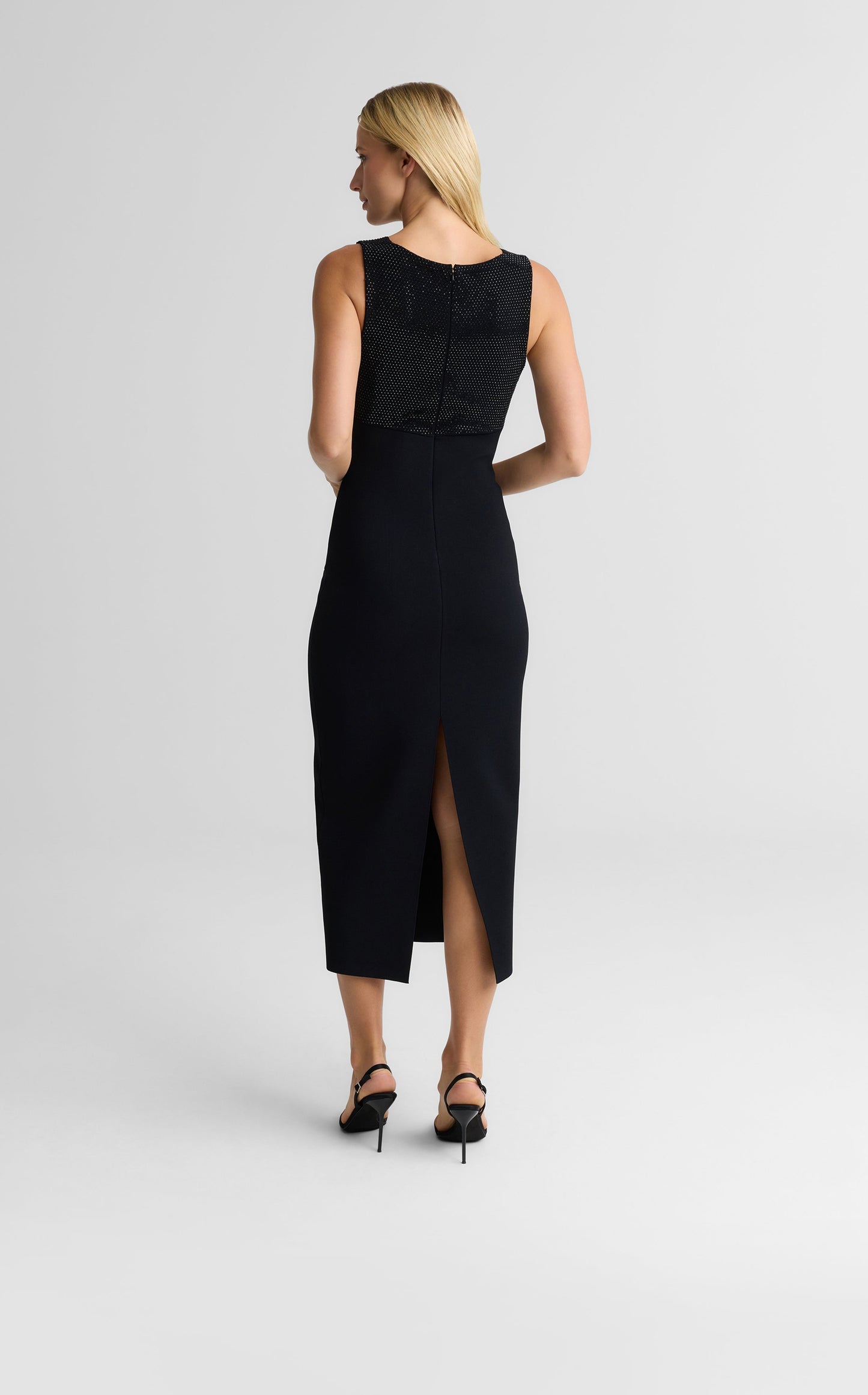 Victoria Cowl Neck Dress In Pave Embellished Santa Roma Knit