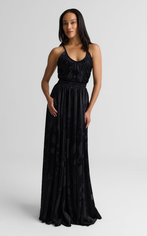 Rosalie Gown In Satin Abstract Burnout
