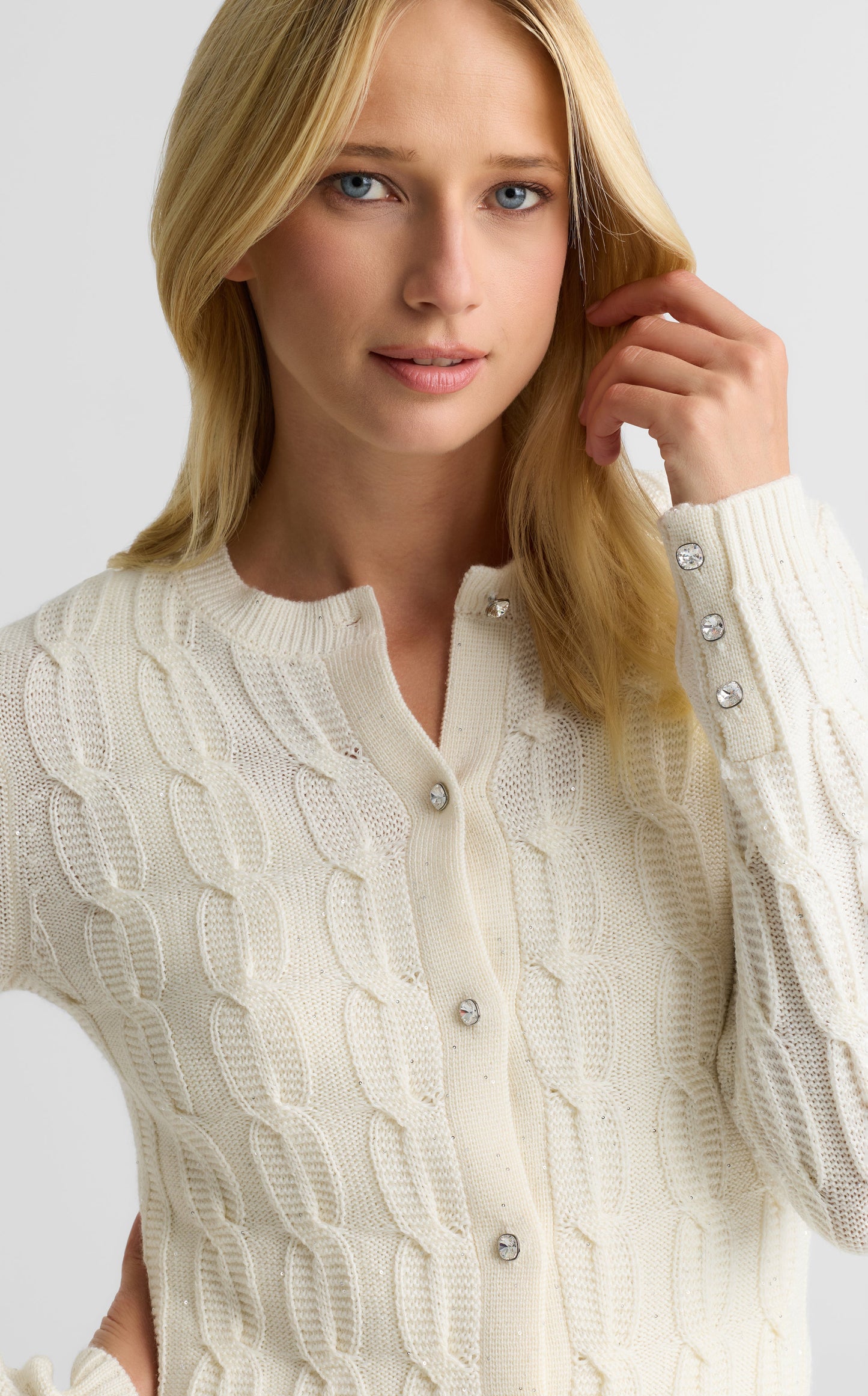 Dawn Cardigan In Merino Blend Cable Knit