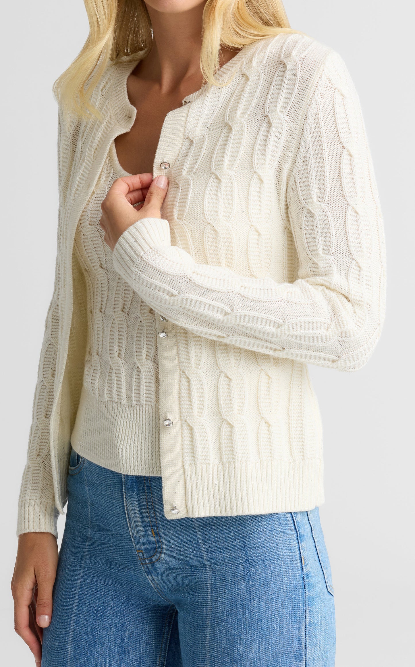 Dawn Cardigan In Merino Blend Cable Knit