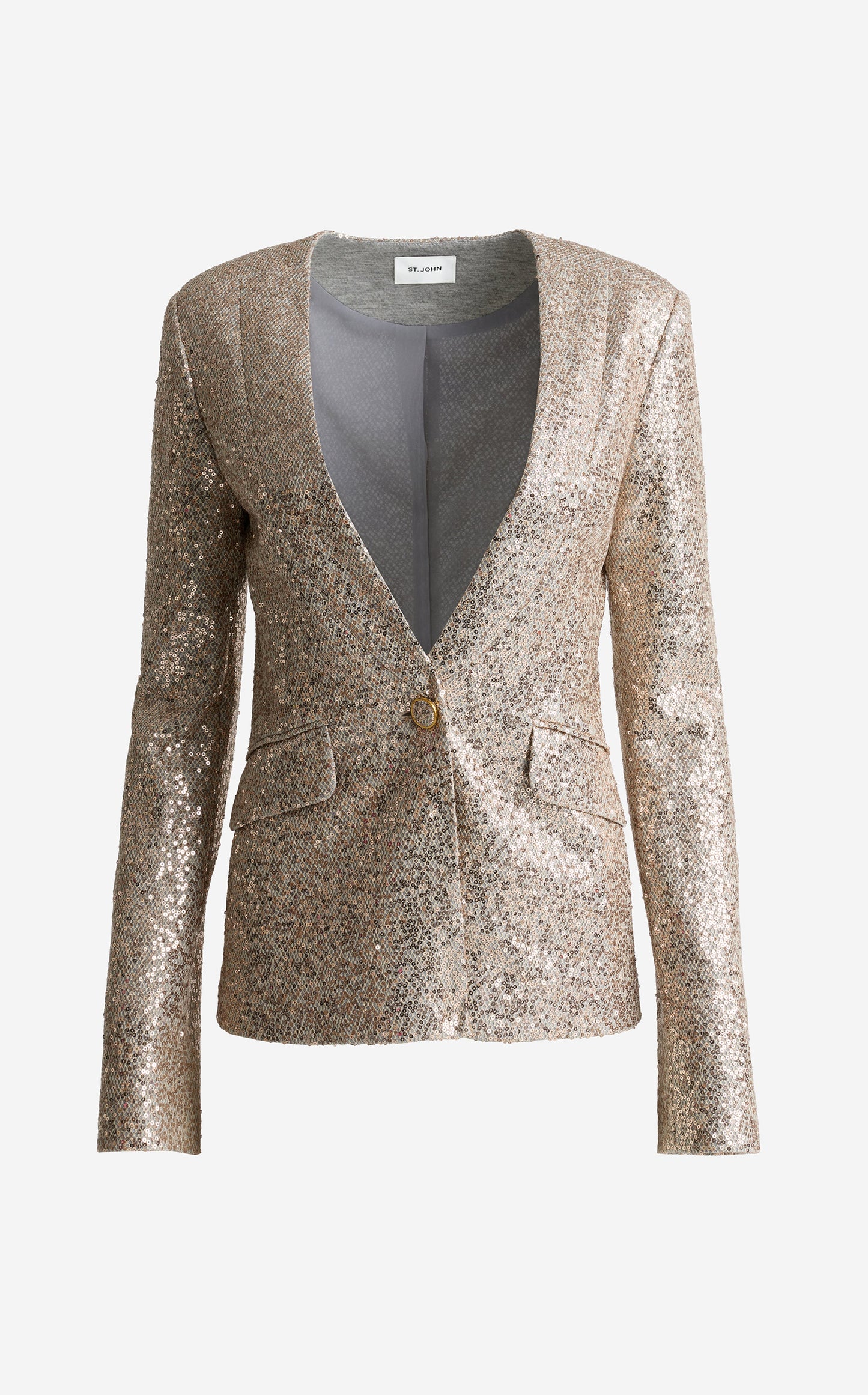 Elvie Collarless Jacket In Soft Tailored Sequin
