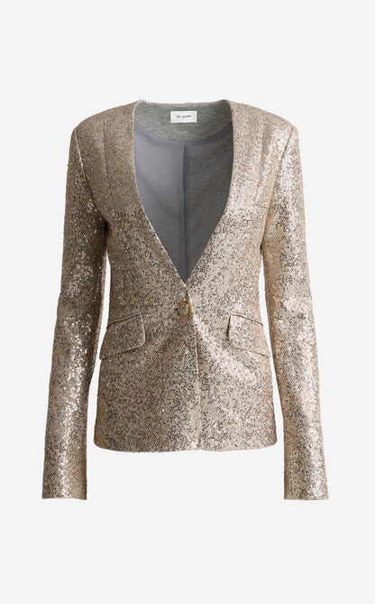 Elvie Collarless Jacket In Soft Tailored Sequin