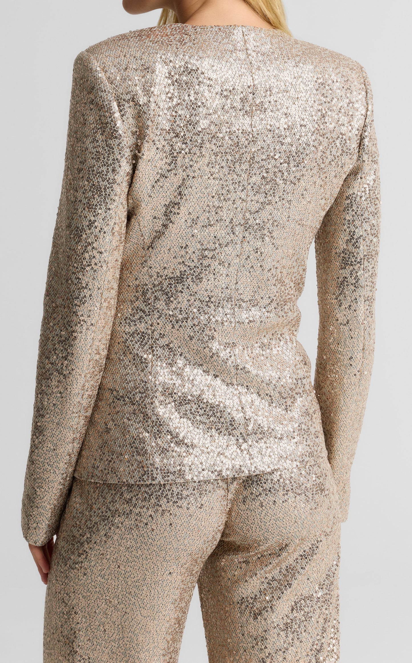 Elvie Collarless Jacket In Soft Tailored Sequin