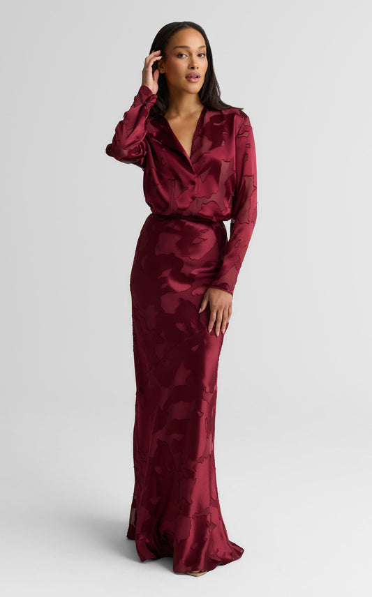 Beverly Skirt In Satin Abstract Burnout