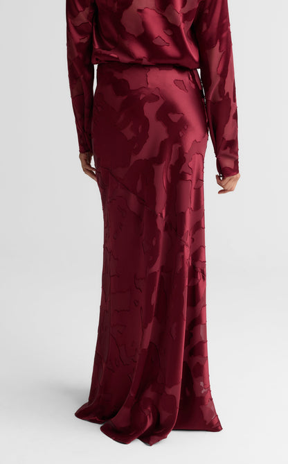 Beverly Skirt In Satin Abstract Burnout