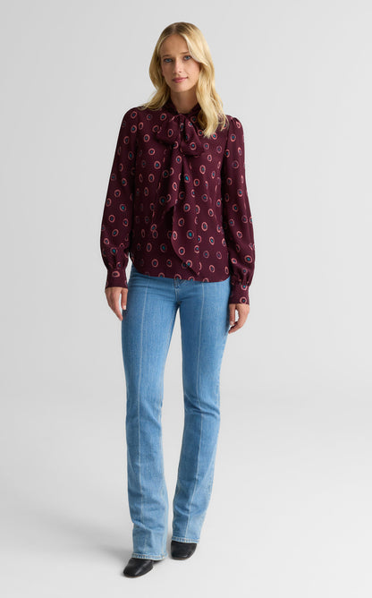 Hannah Bow Blouse In Abstract Ink Print