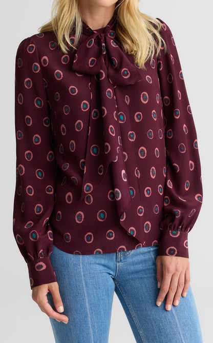 Hannah Bow Blouse In Abstract Ink Print