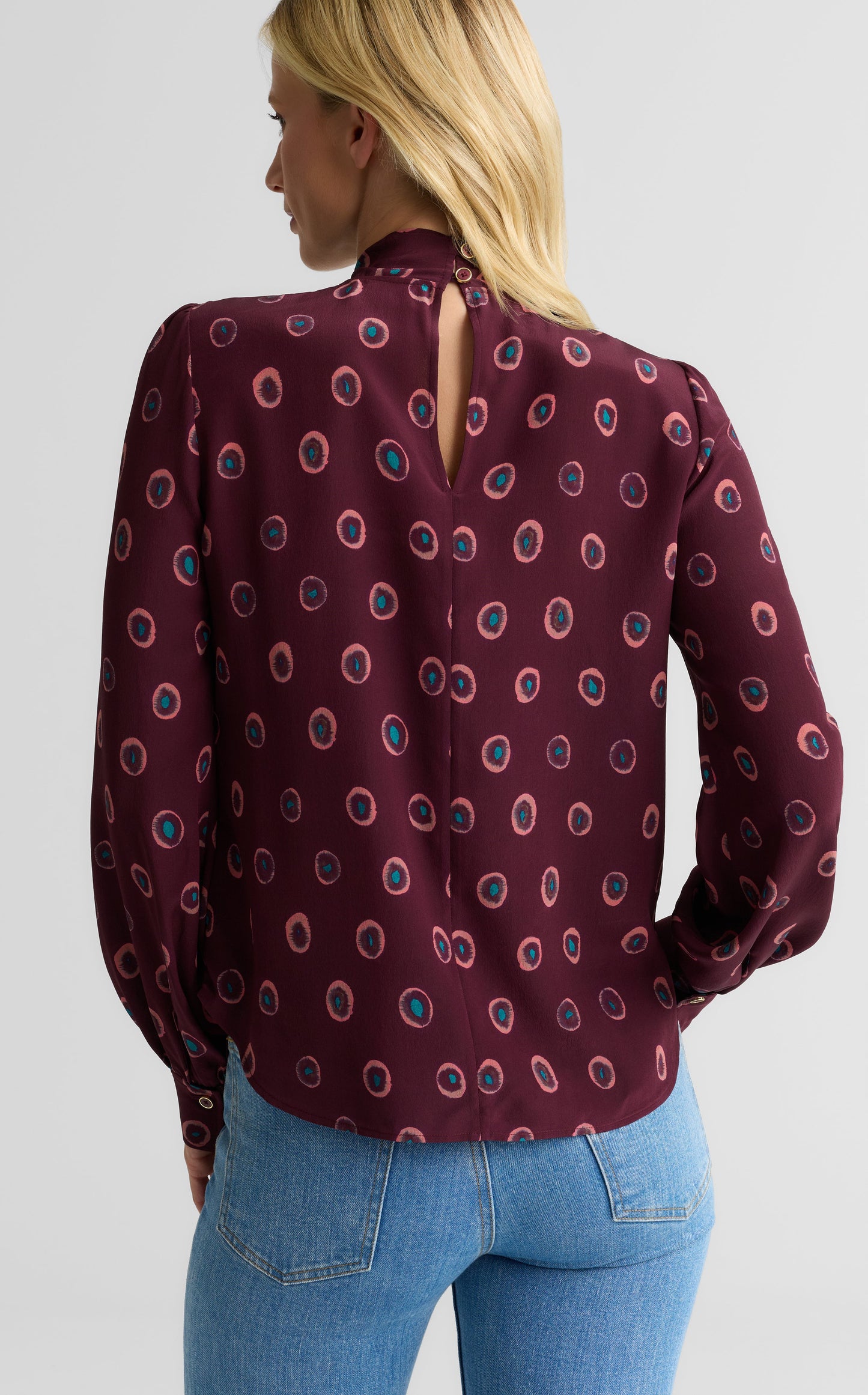 Hannah Bow Blouse In Abstract Ink Print