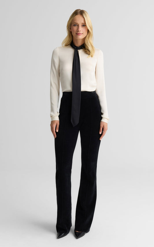 Hannah Neck Tie Blouse In Lightweight Liquid Satin