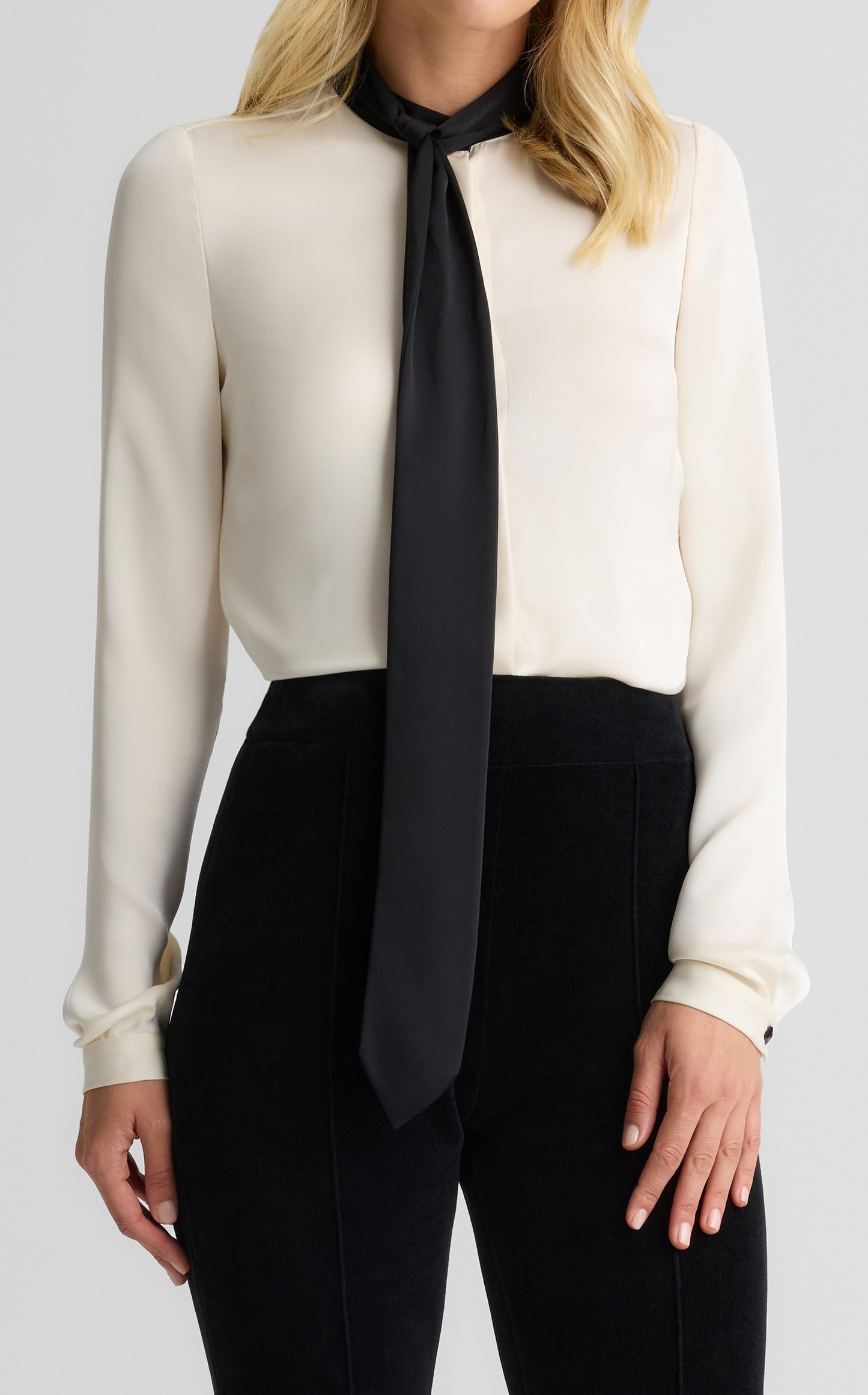 Hannah Neck Tie Blouse In Lightweight Liquid Satin