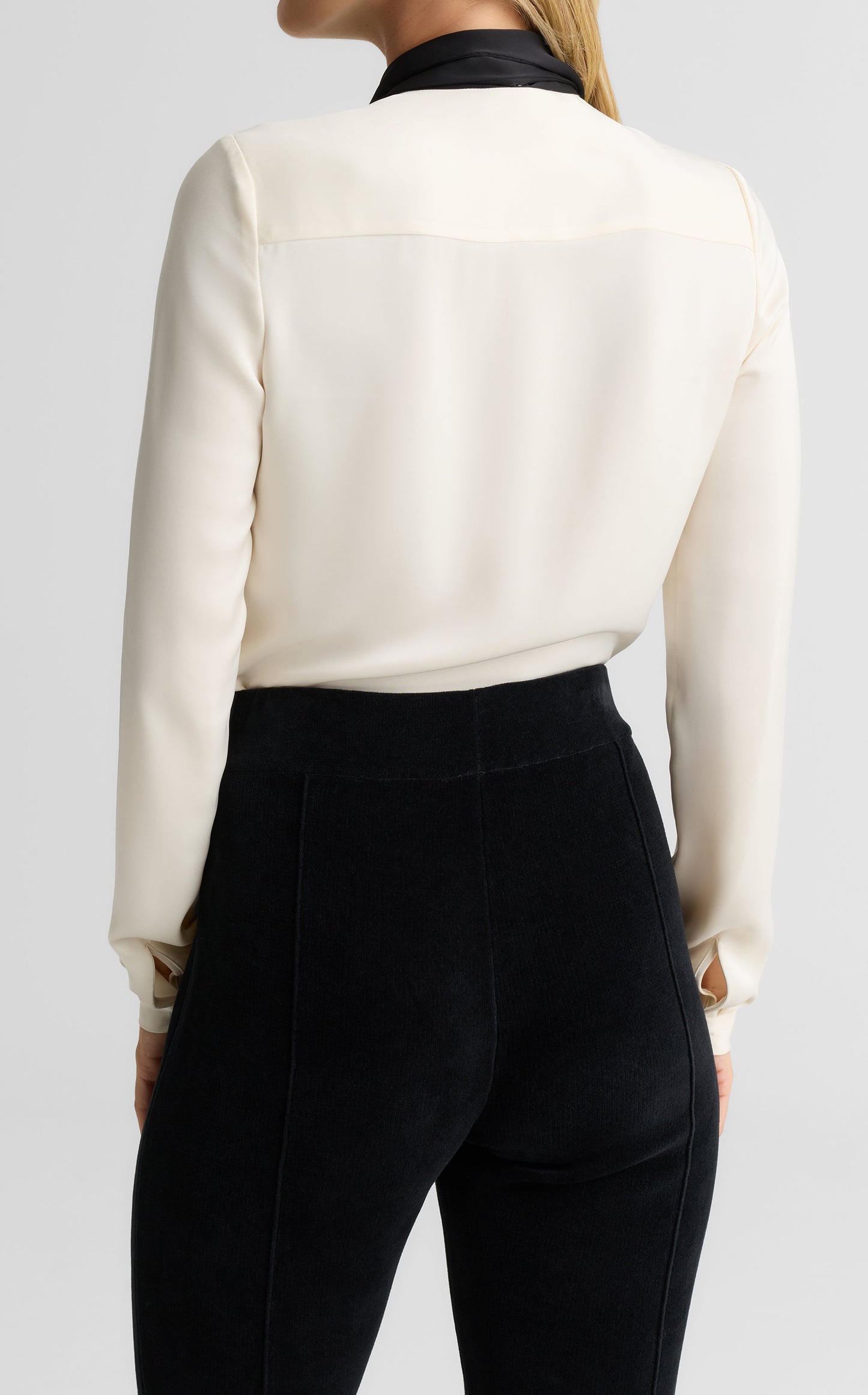 Hannah Neck Tie Blouse In Lightweight Liquid Satin