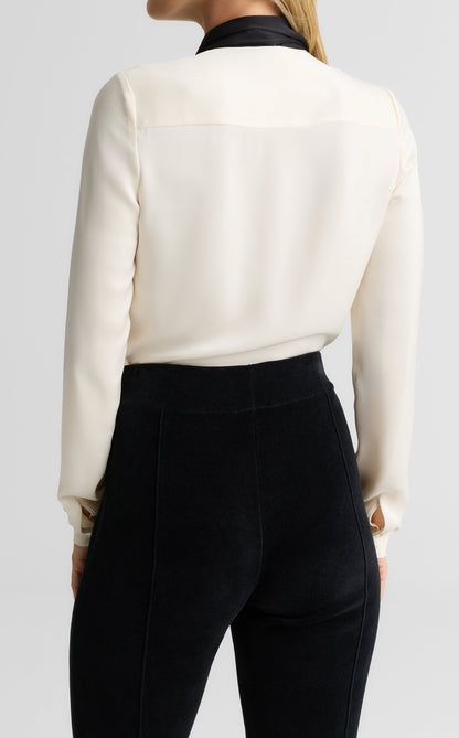 Hannah Neck Tie Blouse In Lightweight Liquid Satin