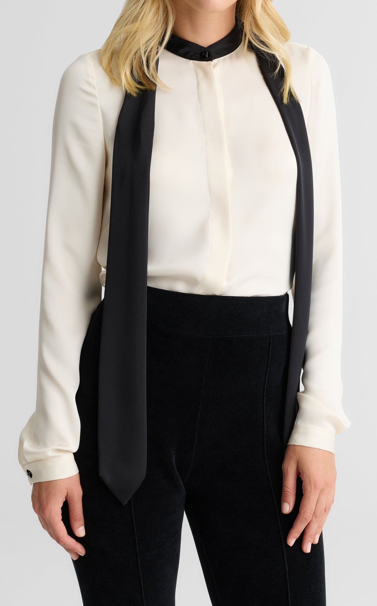 Hannah Neck Tie Blouse In Lightweight Liquid Satin