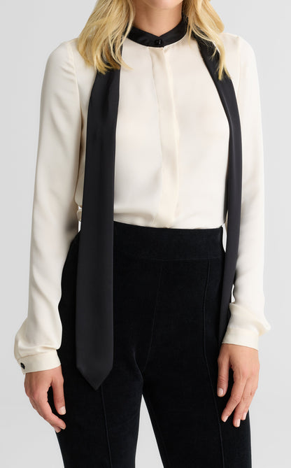 Hannah Neck Tie Blouse In Lightweight Liquid Satin