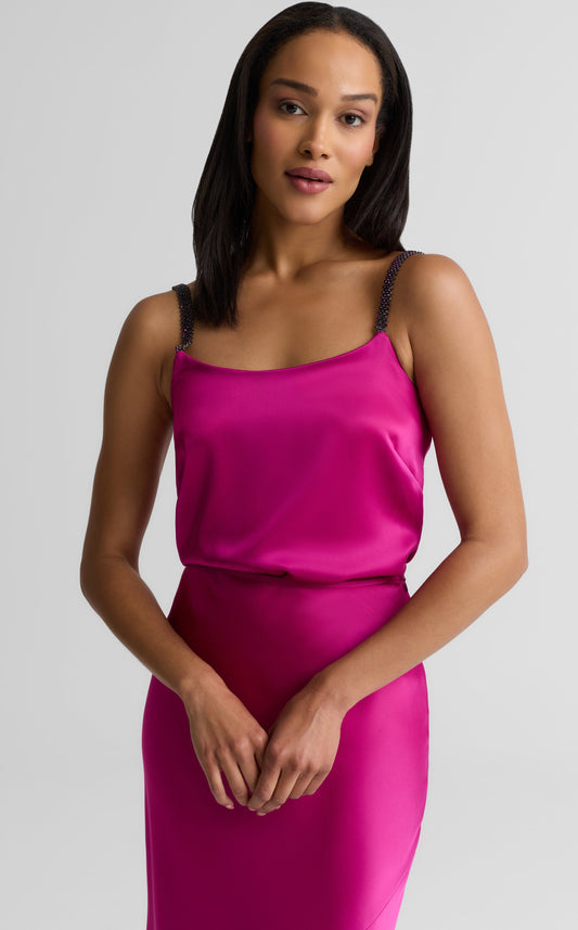 Alice Cami In Liquid Satin With Rhinestone Straps