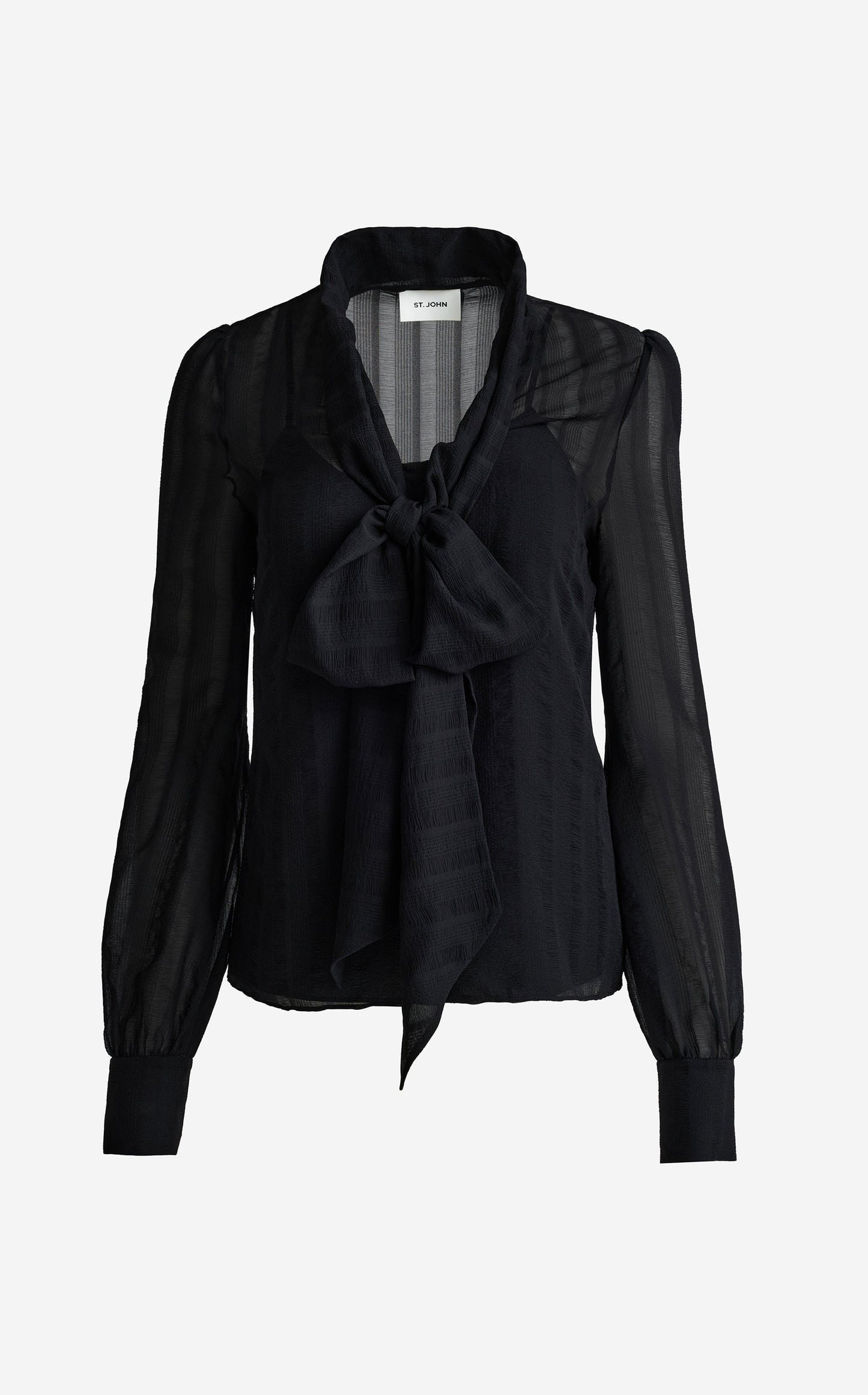 Hannah Scoop Front Bow Blouse In Shadow Stripe Georgette