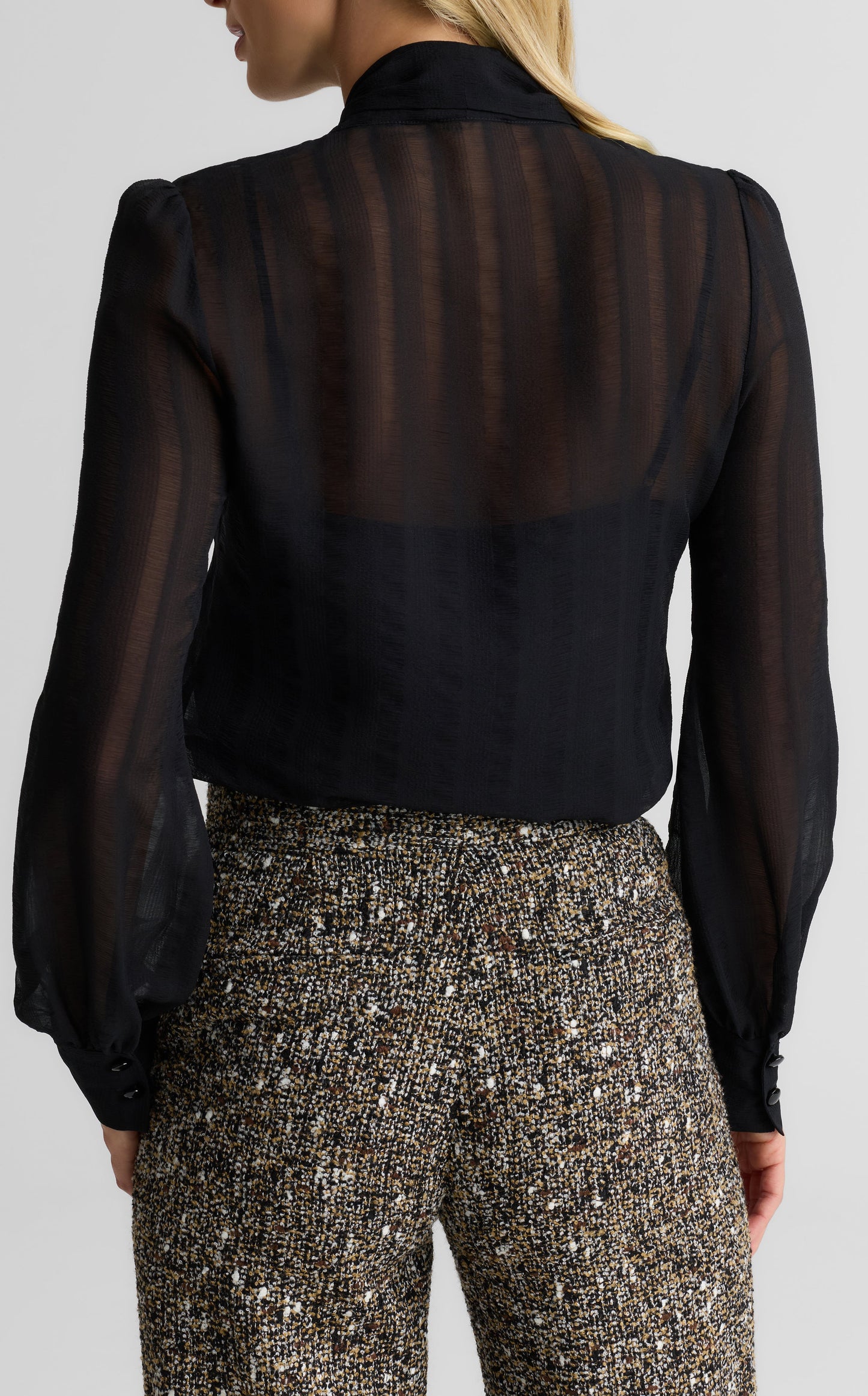 Hannah Scoop Front Bow Blouse In Shadow Stripe Georgette