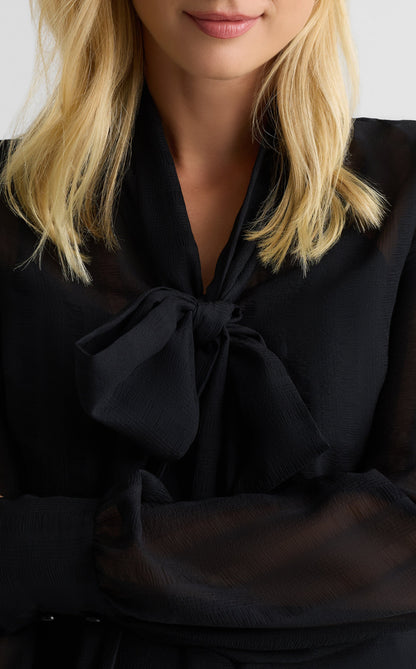 Hannah Scoop Front Bow Blouse In Shadow Stripe Georgette