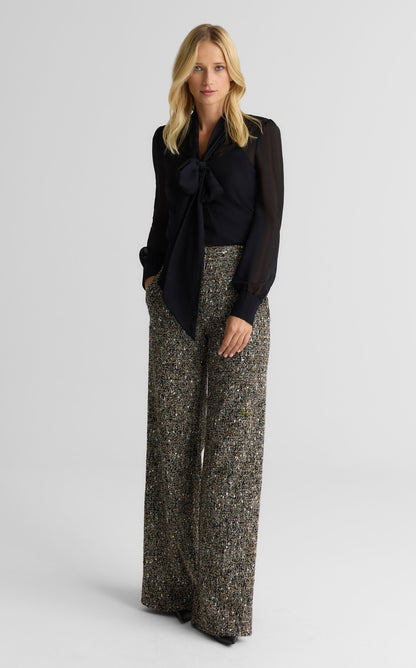 Hannah Scoop Front Bow Blouse In Shadow Stripe Georgette