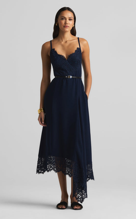 Lindsey Dress in Lace and Satin Back Crepe