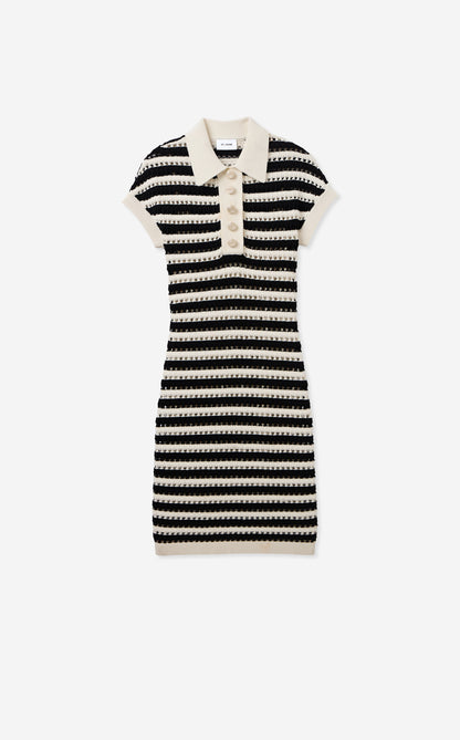 Casey Dress in Striped Pointelle Knit