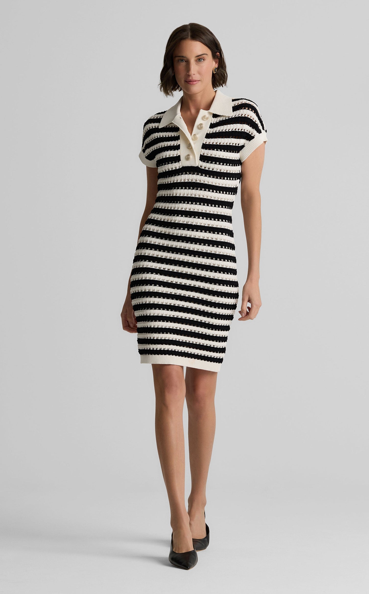Casey Dress in Striped Pointelle Knit