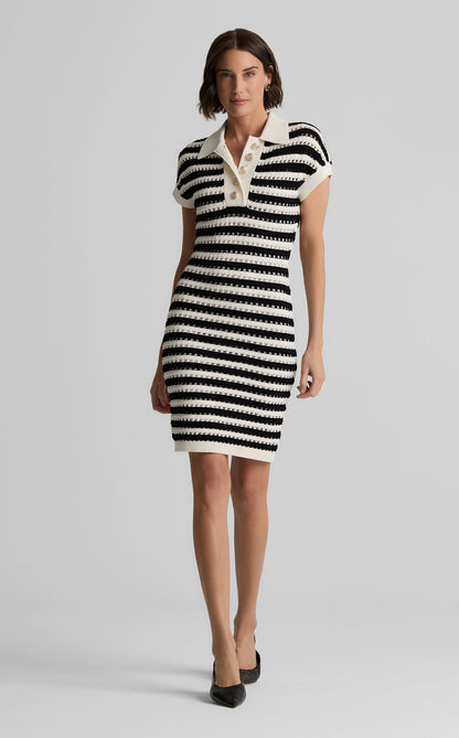 Casey Dress in Striped Pointelle Knit