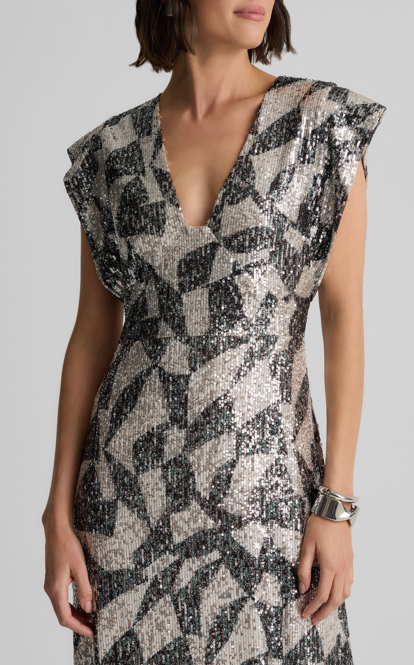 London Gown in Stretch Geo Paillettes