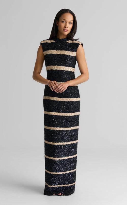 Gina Gown in Stripe Sequin Knit