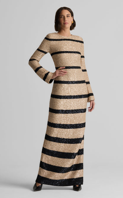 Etta Gown in Stripe Sequin Knit