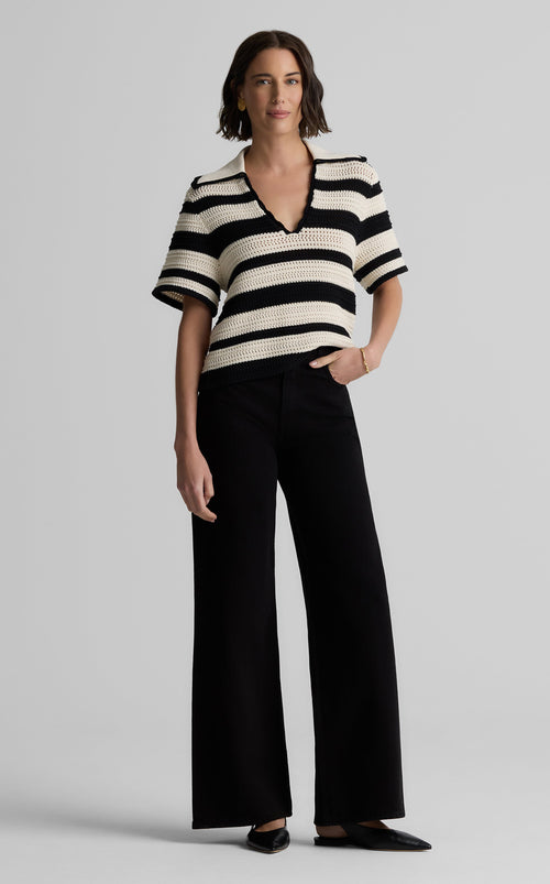 Reagan Sweater in Striped Pointelle Knit