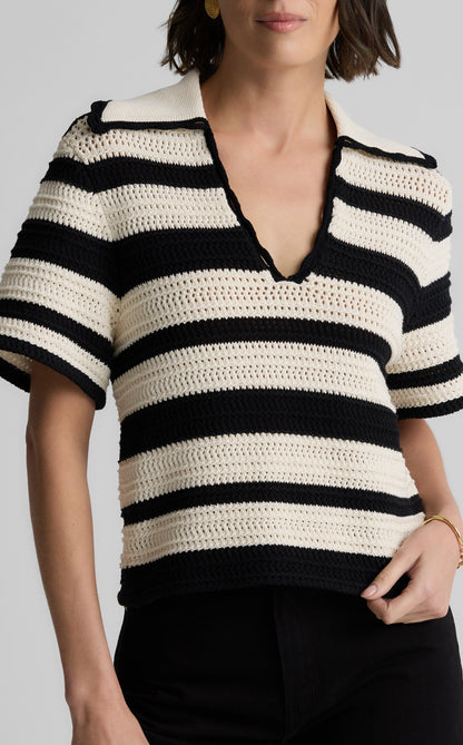Reagan Sweater in Striped Pointelle Knit