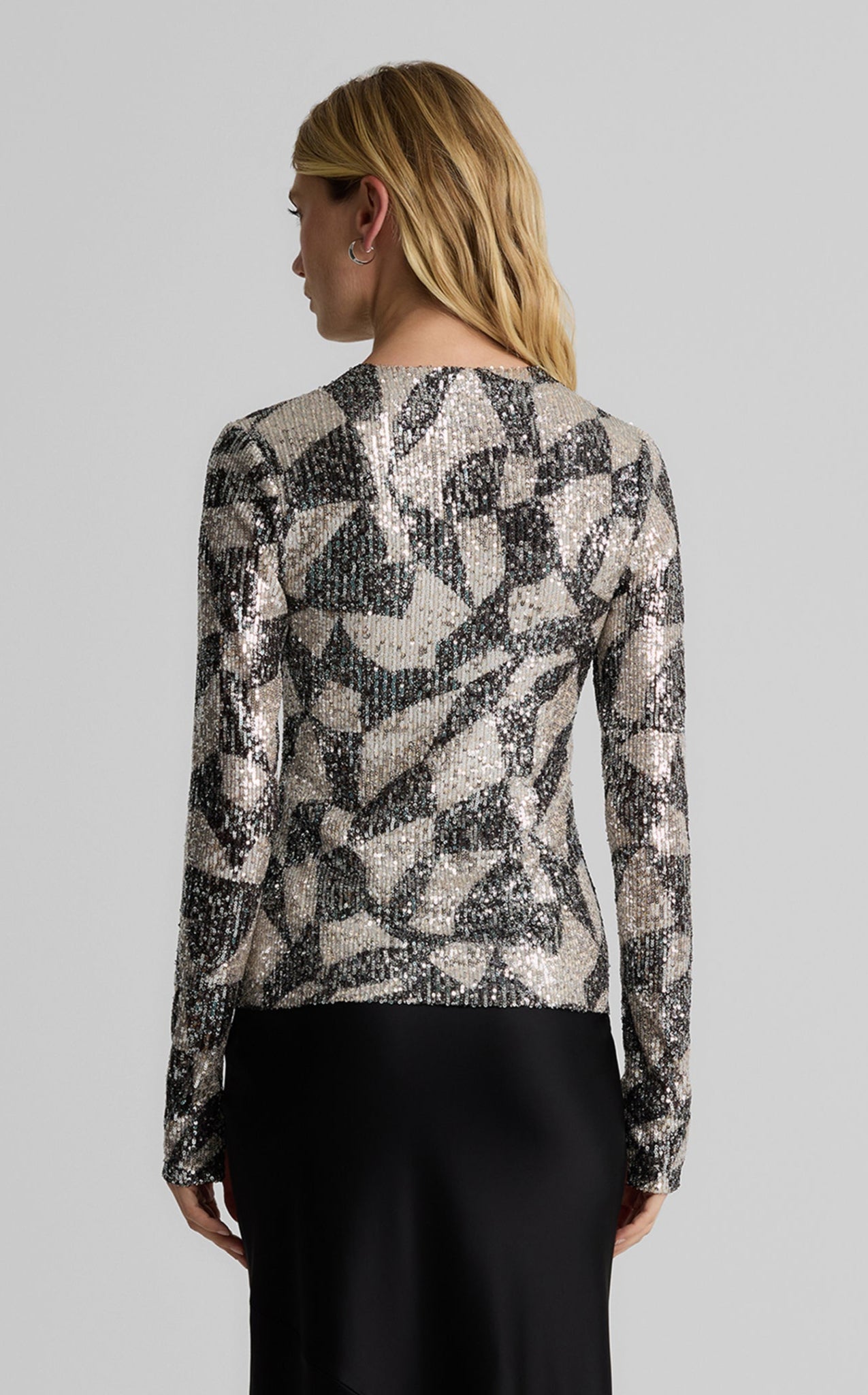 Megan Top in Stretch Geo Paillettes