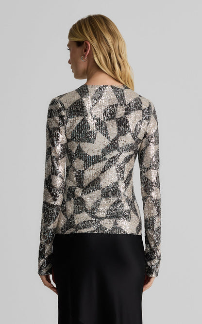 Megan Top in Stretch Geo Paillettes