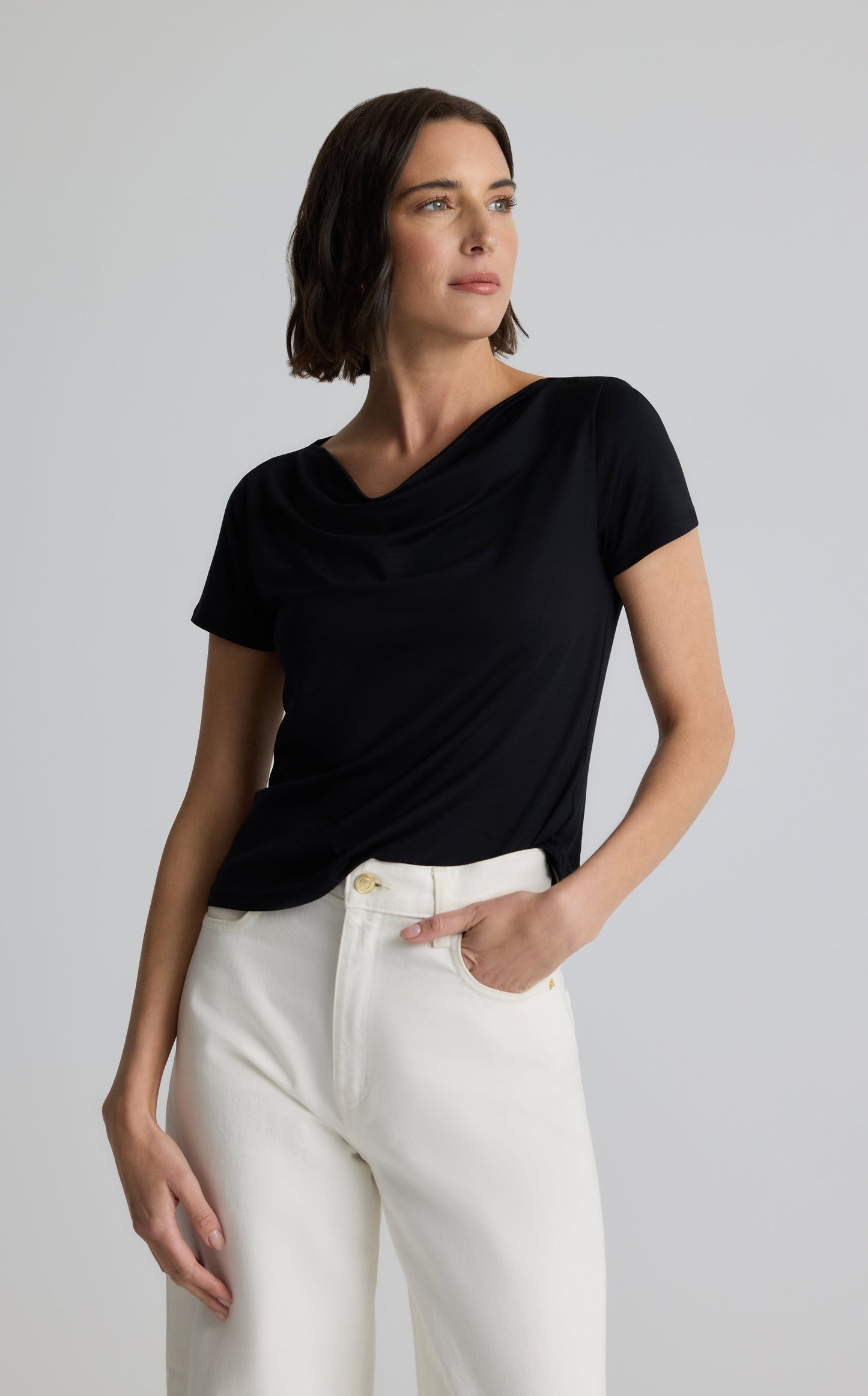 Polished Jersey Cowl Neck Top